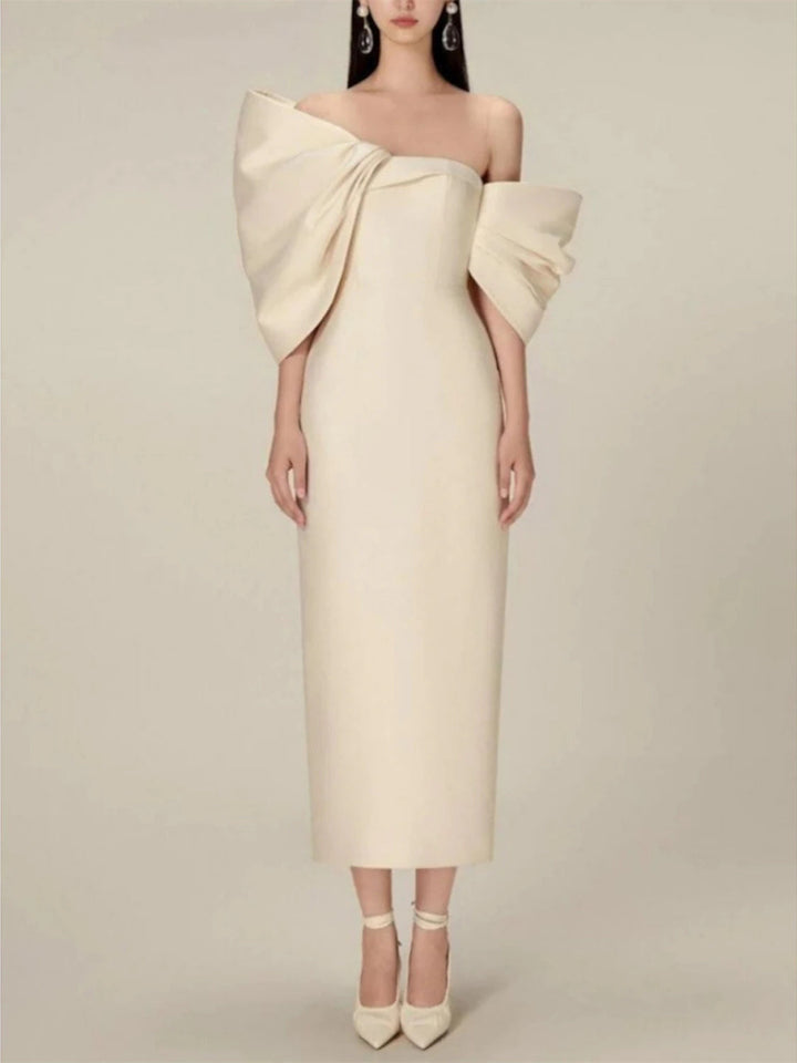 Robe de Soirée Fourreau/Colonne à Manches Mi-Longues et Épaules Dénudées avec Nœud(S)