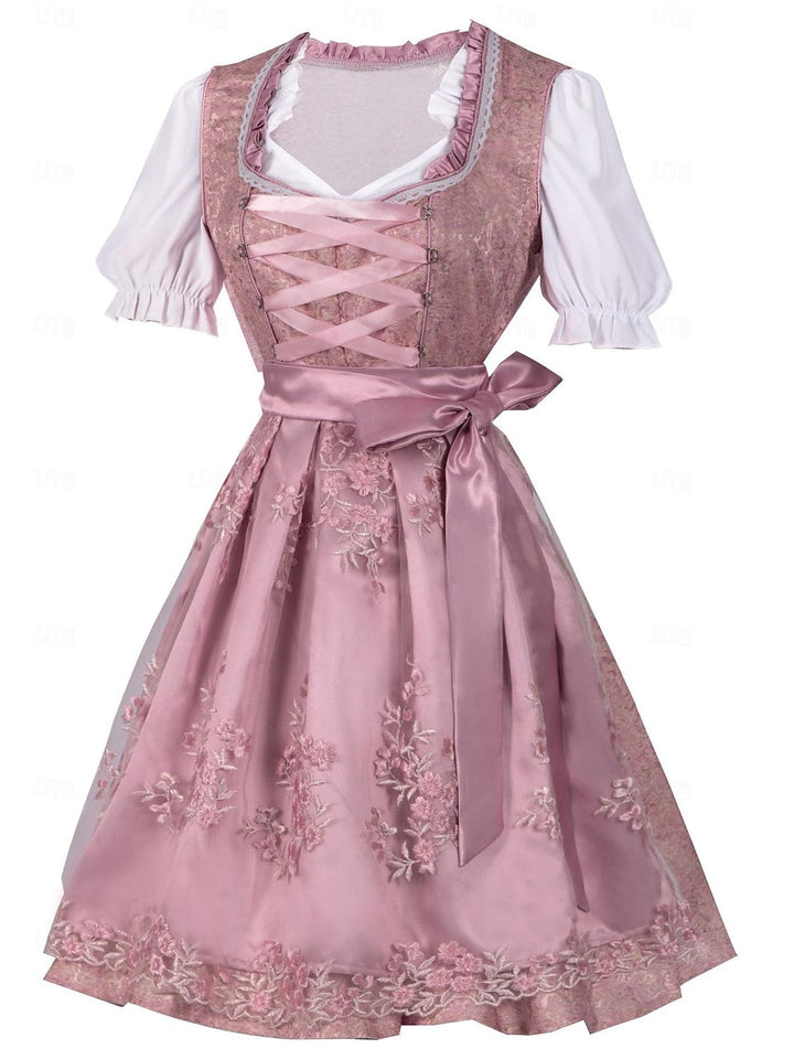 Robe Vintage Trapèze/Princesse à Col Bijou et Manches Mi-Longues avec Nœud