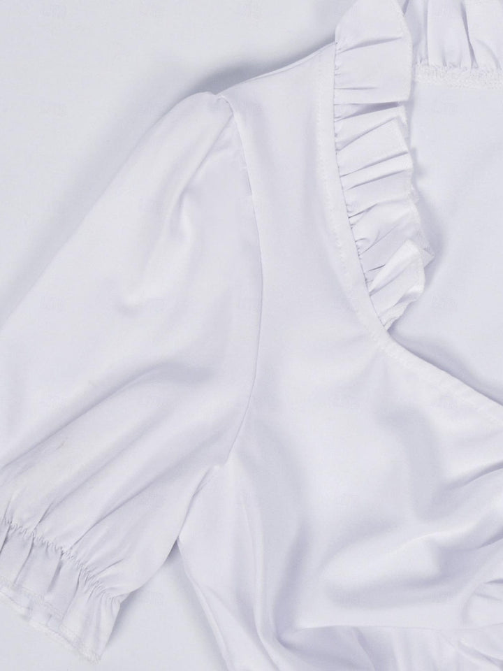 Robe Vintage Trapèze/Princesse à Col Bijou et Manches Mi-Longues avec Nœud