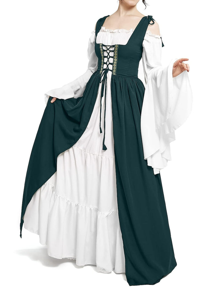 Robe Vintage Trapèze/Princesse à Épaules Dénudées et Manches Longues Jusqu'Au Sol