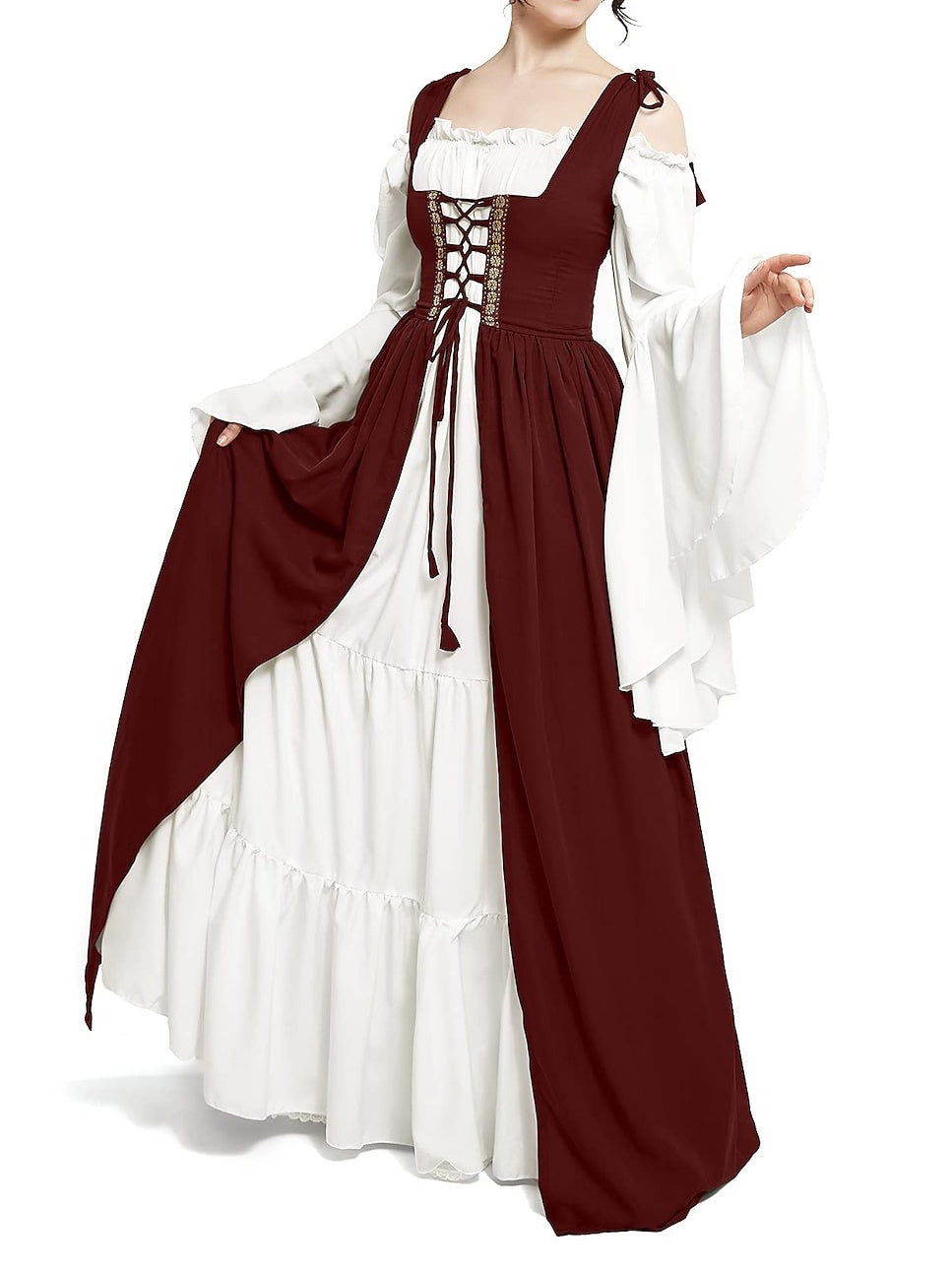 Robe Vintage Trapèze/Princesse à Épaules Dénudées et Manches Longues Jusqu'Au Sol