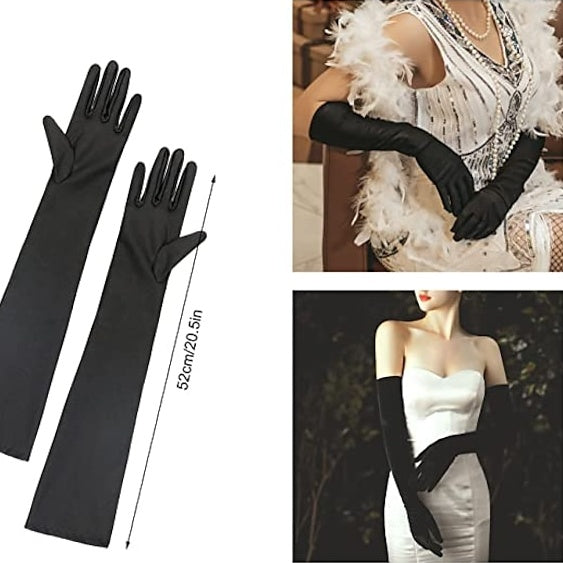 Robe Trapèze/Princesse à Col en V Sans Manches, Longueur Thé, Vintage, 6 Pièces, avec Bandeau en Plumes, Boucles D'Oreilles, Collier, Gants