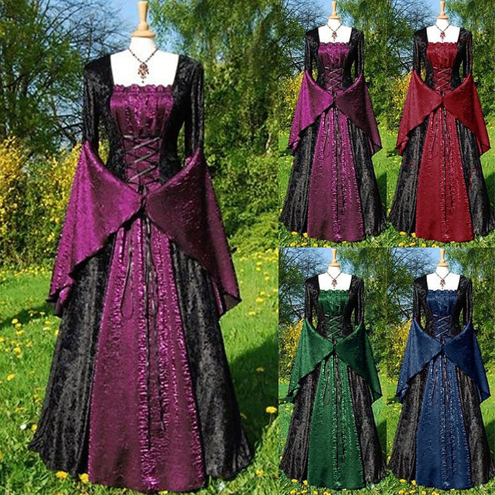 Robe Vintage Trapèze/Princesse à Épaules Dénudées et Manches Longues Jusqu'Au Sol
