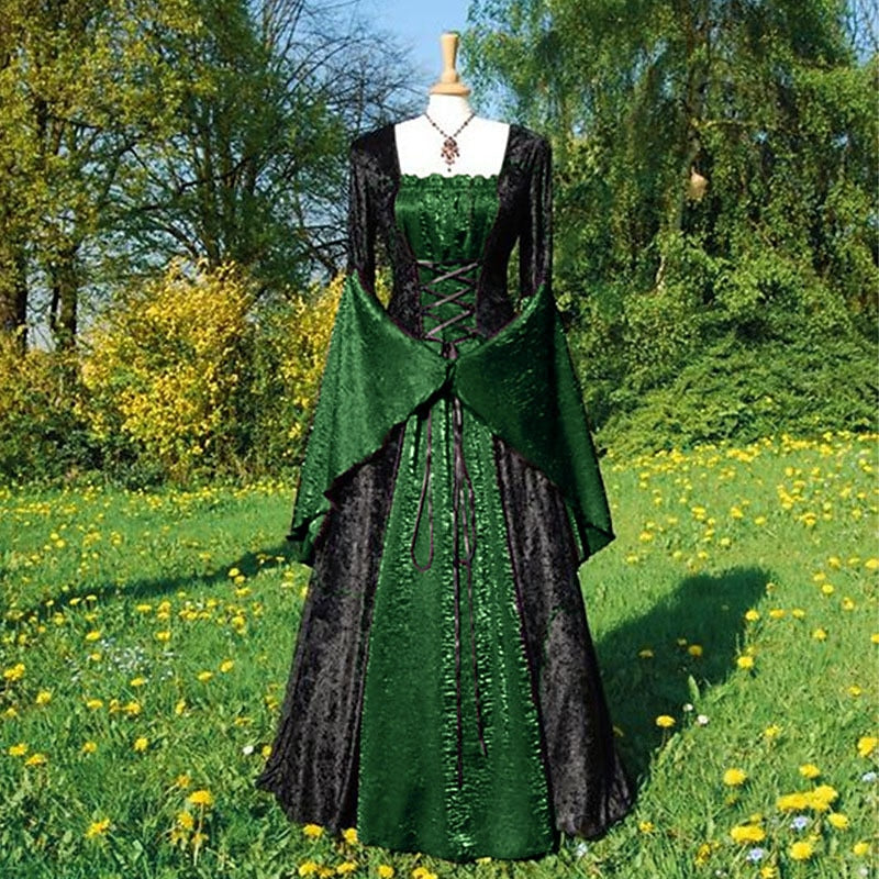 Robe Vintage Trapèze/Princesse à Épaules Dénudées et Manches Longues Jusqu'Au Sol