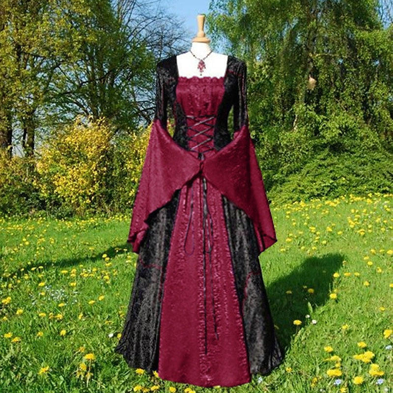 Robe Vintage Trapèze/Princesse à Épaules Dénudées et Manches Longues Jusqu'Au Sol