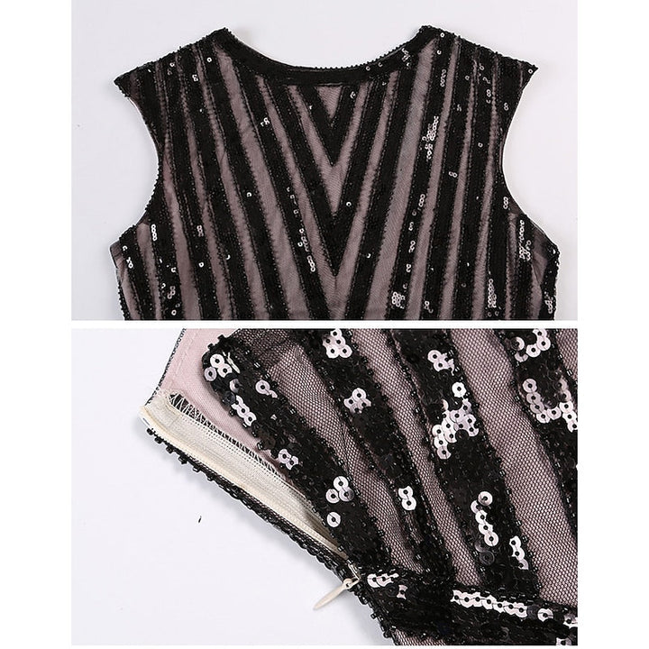 Robe Trapèze/Princesse à Col Bijou Sans Manches, Longueur Au Sol, Style Vintage, avec Sequins