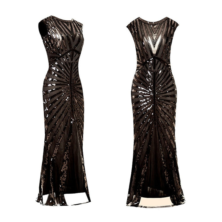 Robe Trapèze/Princesse à Col Bijou Sans Manches, Longueur Au Sol, Style Vintage, avec Sequins