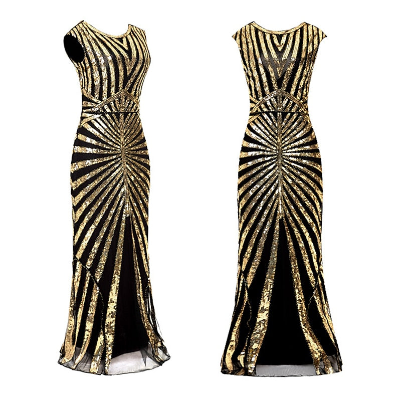 Robe Trapèze/Princesse à Col Bijou Sans Manches, Longueur Au Sol, Style Vintage, avec Sequins