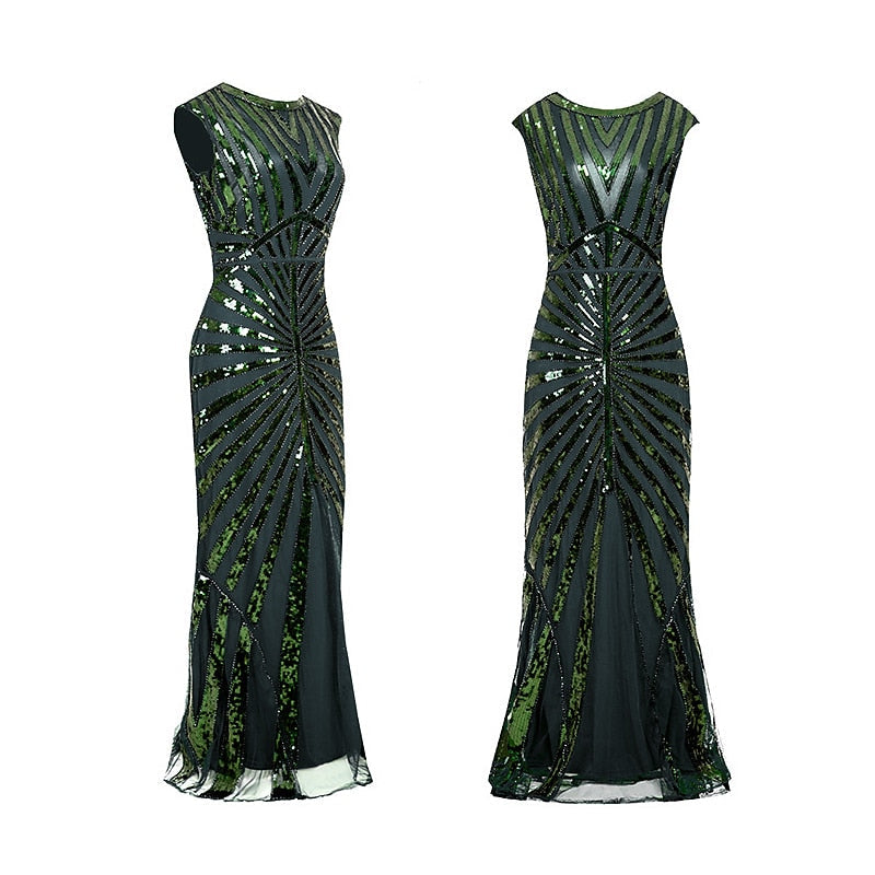 Robe Trapèze/Princesse à Col Bijou Sans Manches, Longueur Au Sol, Style Vintage, avec Sequins