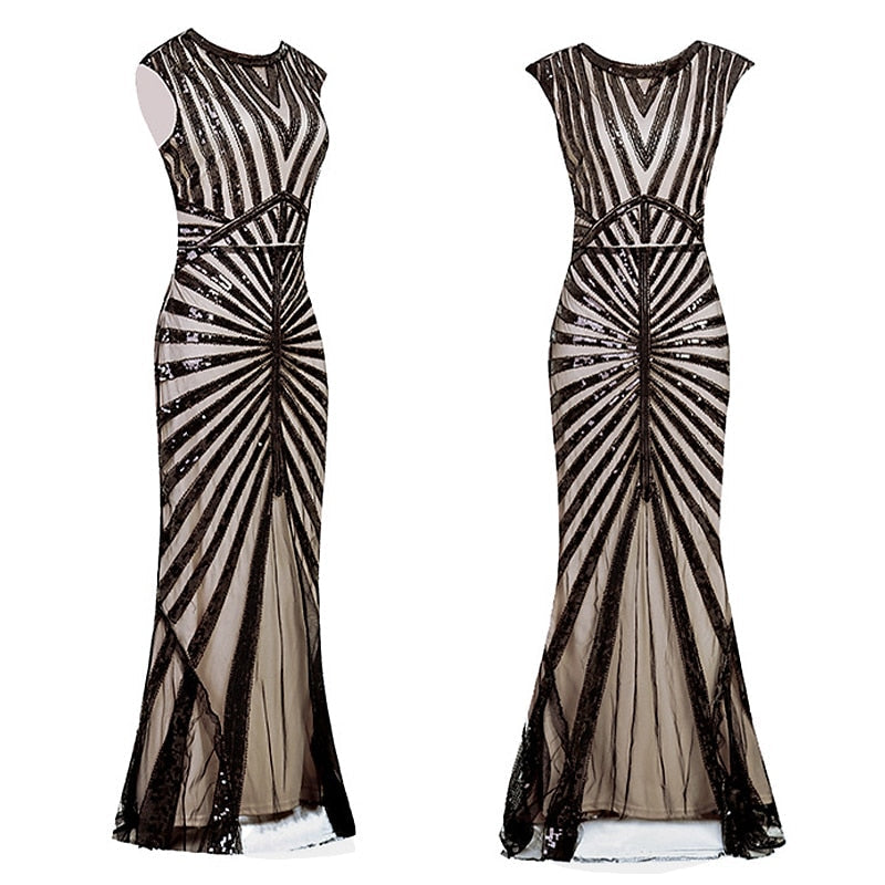 Robe Trapèze/Princesse à Col Bijou Sans Manches, Longueur Au Sol, Style Vintage, avec Sequins