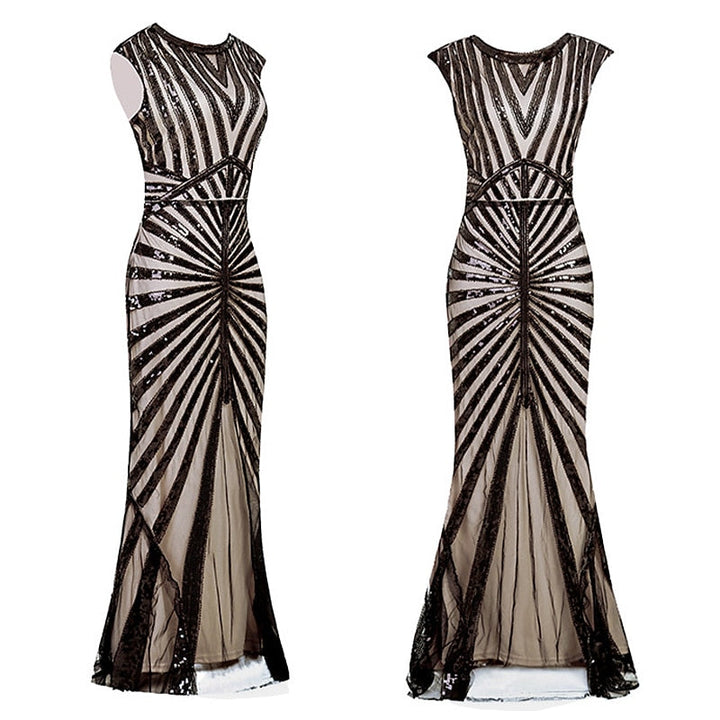 Robe Trapèze/Princesse à Col Bijou Sans Manches, Longueur Au Sol, Style Vintage, avec Sequins