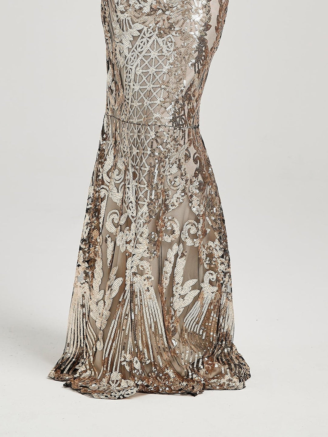 Robe Trapèze/Princesse à Épaules Dénudées Sans Manches, Longueur Au Sol, Style Vintage, avec Sequins