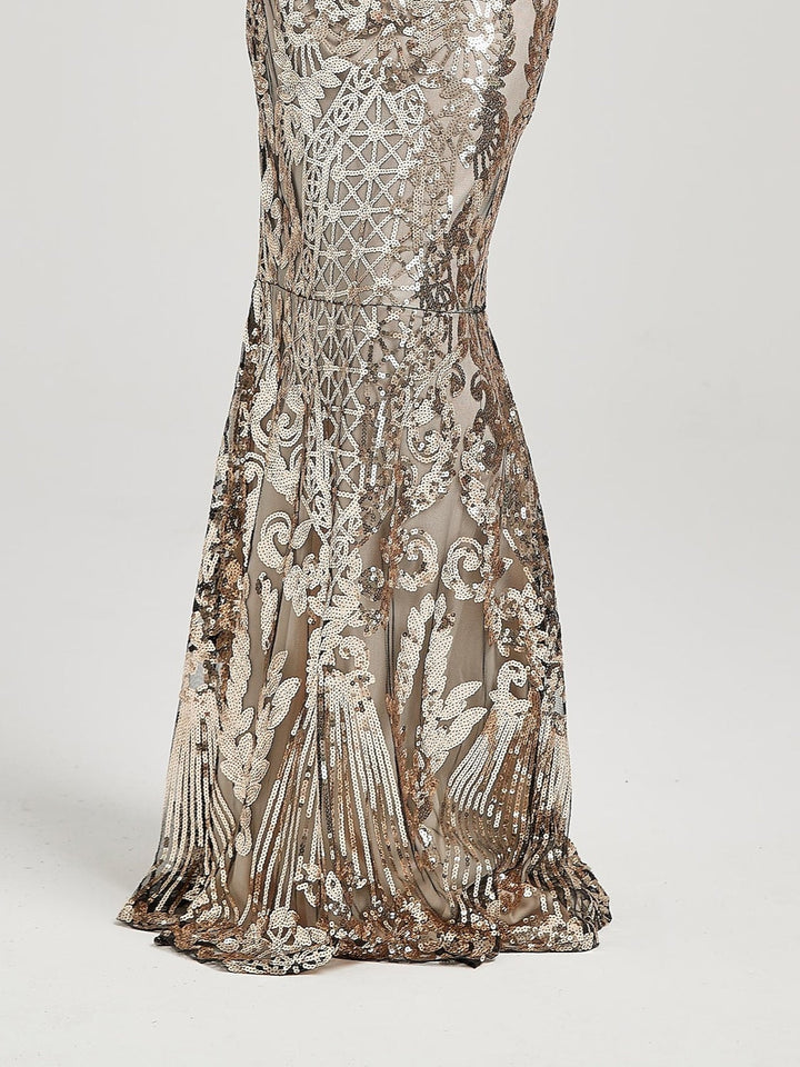 Robe Trapèze/Princesse à Épaules Dénudées Sans Manches, Longueur Au Sol, Style Vintage, avec Sequins