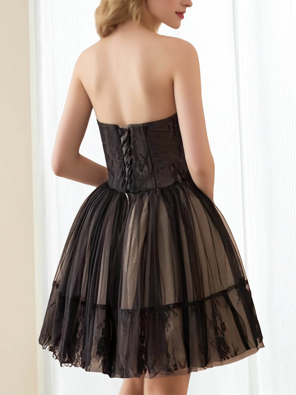 Robe de Soirée Courte/Mini Sans Manches, Coupe A-Line/Princesse, Sans Bretelles, avec Corsage Corset, pour Cocktail, Soirée