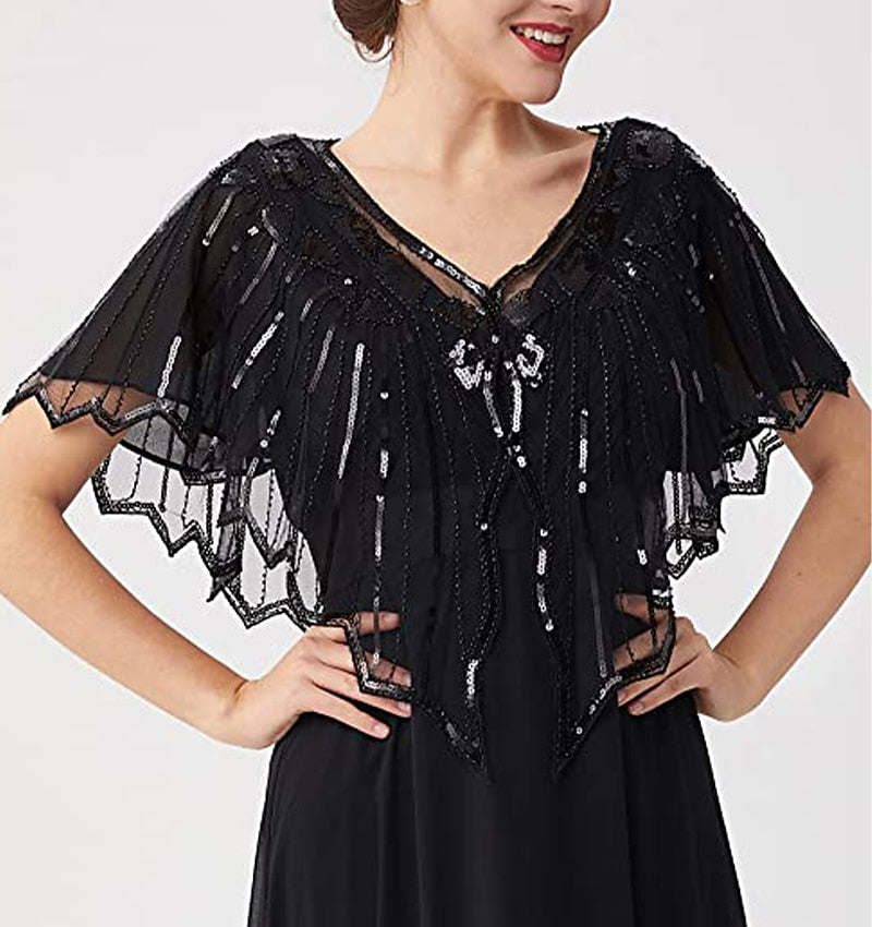 Châle Des Années 1920, Châle de Soirée à Paillettes et Perles