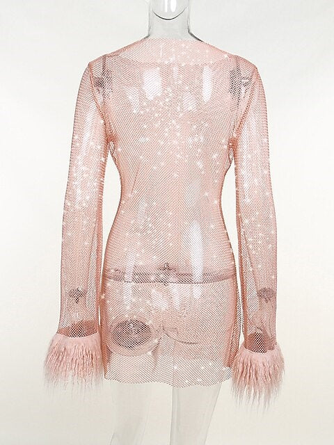 Robe Trapèze/Princesse à Col Bijou et Manches Longues, Courte/Mini, Vintage