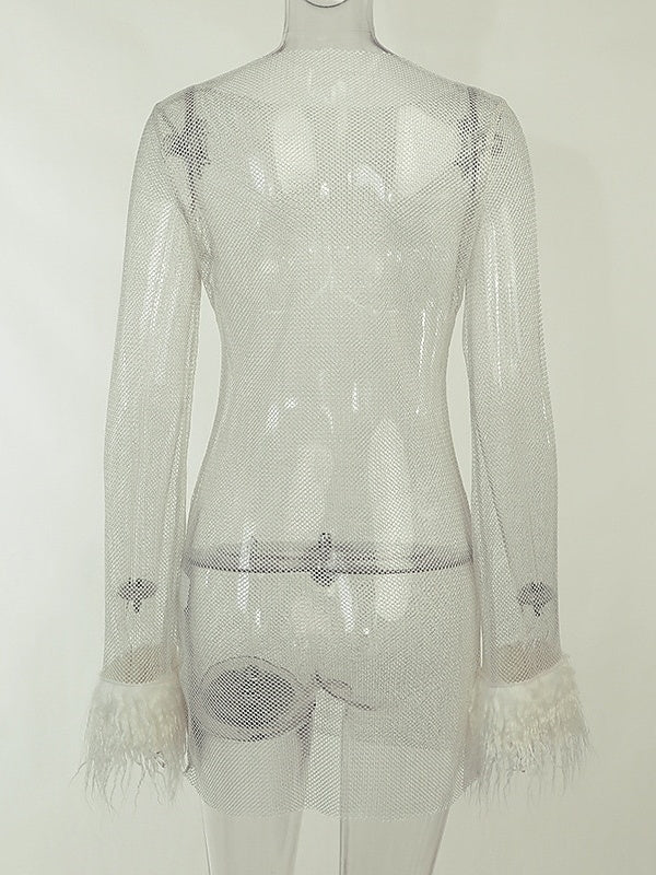 Robe Trapèze/Princesse à Col Bijou et Manches Longues, Courte/Mini, Vintage