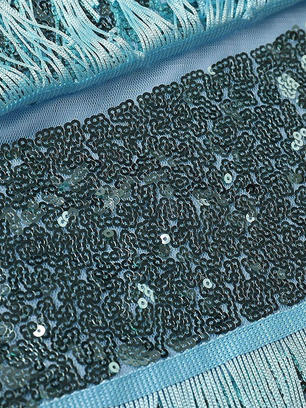 Robe Vintage Trapèze/Princesse Sans Manches, Longueur Genou, Sans Bretelles, avec Paillettes et Franges à Pampilles