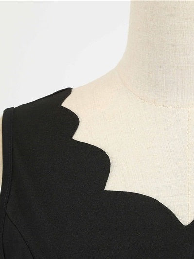 Robe Vintage Trapèze/Princesse à Col en V Sans Manches et Longueur Genou