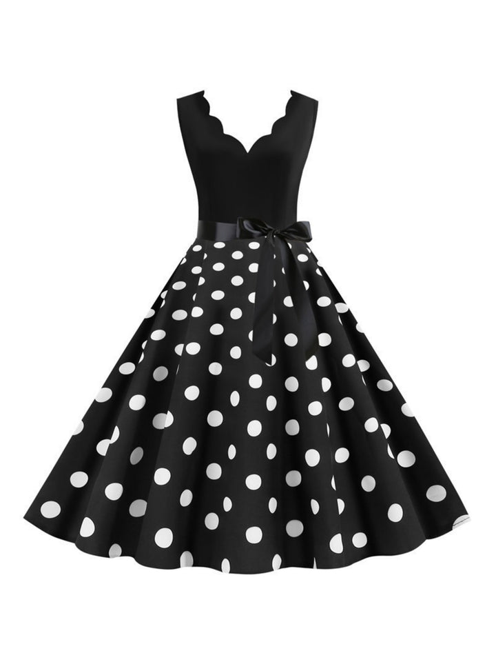 Robe Vintage Trapèze/Princesse à Col en V Sans Manches et Longueur Genou