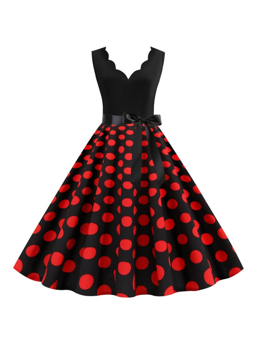 Robe Vintage Trapèze/Princesse à Col en V Sans Manches et Longueur Genou