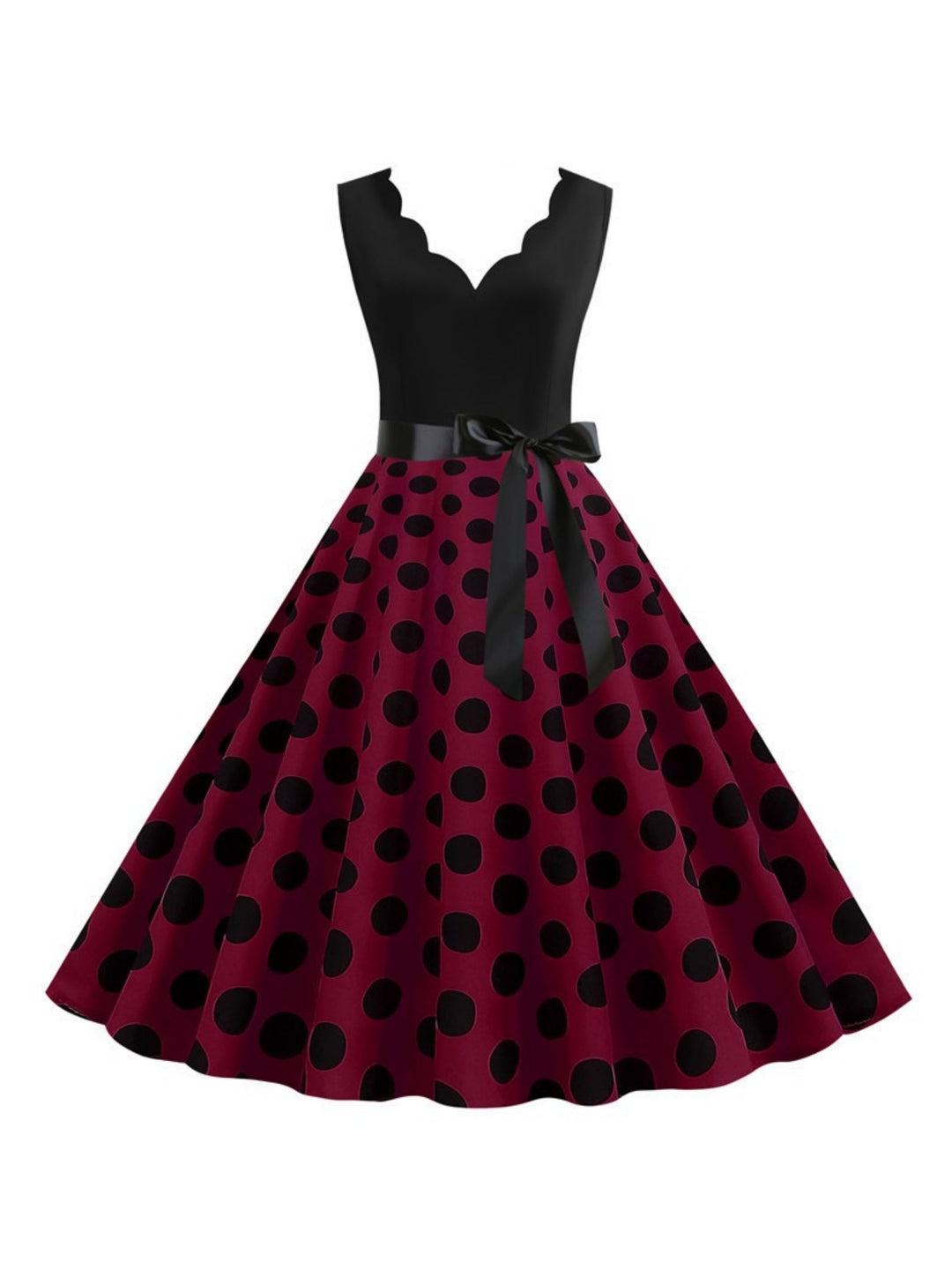 Robe Vintage Trapèze/Princesse à Col en V Sans Manches et Longueur Genou