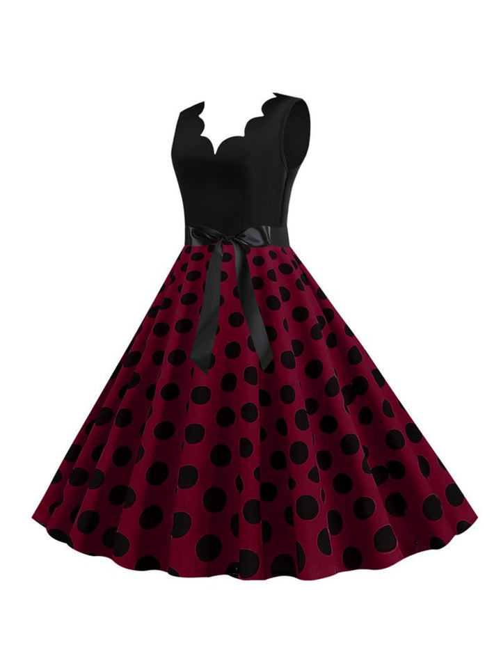 Robe Vintage Trapèze/Princesse à Col en V Sans Manches et Longueur Genou