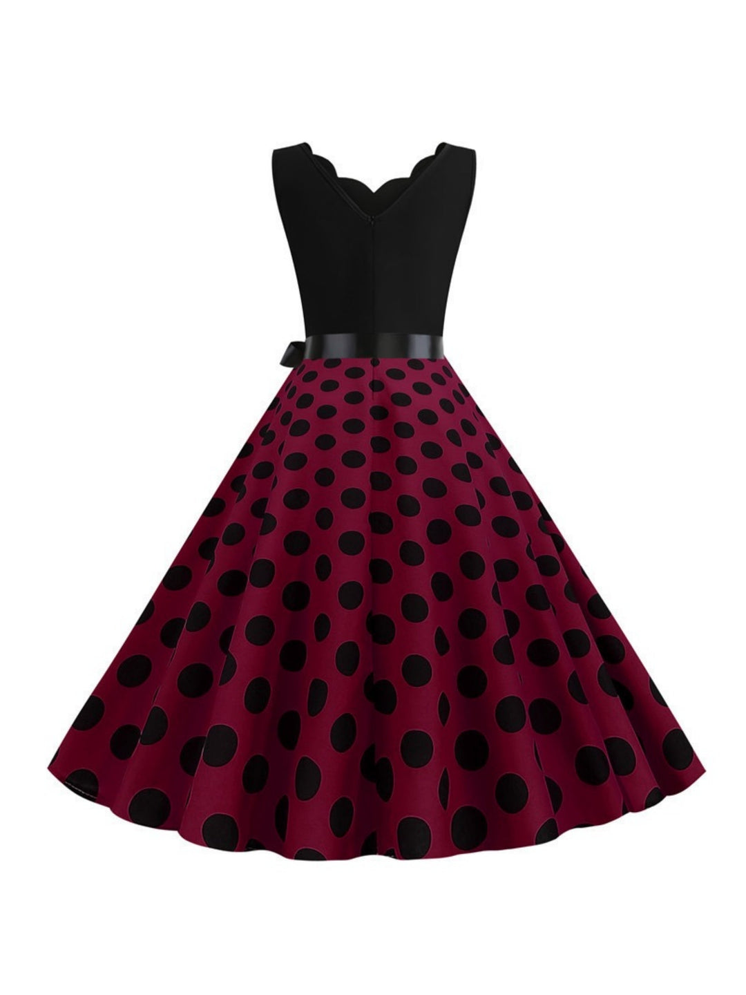 Robe Vintage Trapèze/Princesse à Col en V Sans Manches et Longueur Genou