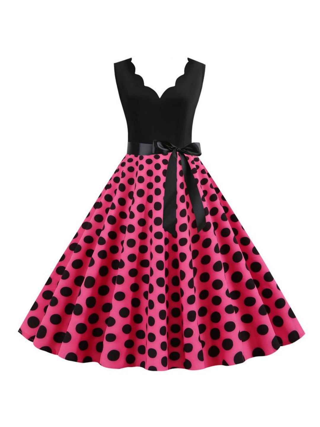 Robe Vintage Trapèze/Princesse à Col en V Sans Manches et Longueur Genou