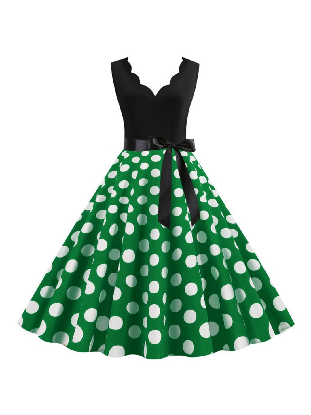 Robe Vintage Trapèze/Princesse à Col en V Sans Manches et Longueur Genou