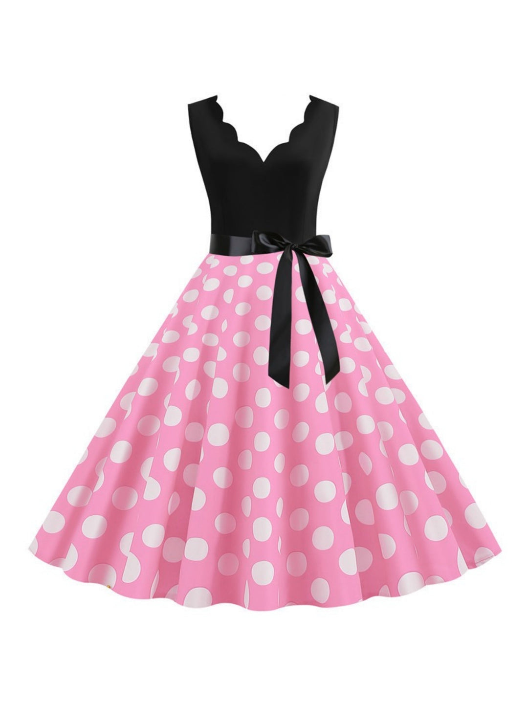 Robe Vintage Trapèze/Princesse à Col en V Sans Manches et Longueur Genou