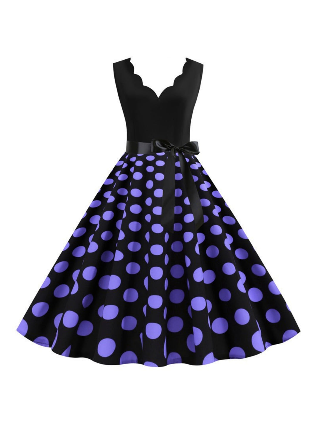 Robe Vintage Trapèze/Princesse à Col en V Sans Manches et Longueur Genou