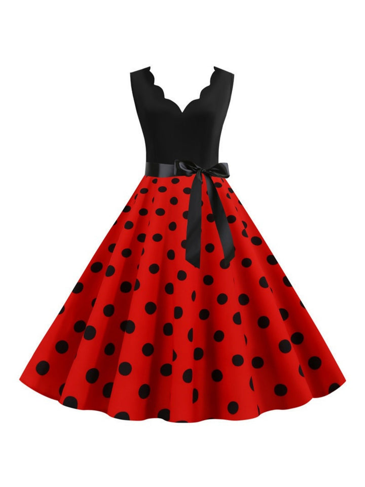 Robe Vintage Trapèze/Princesse à Col en V Sans Manches et Longueur Genou