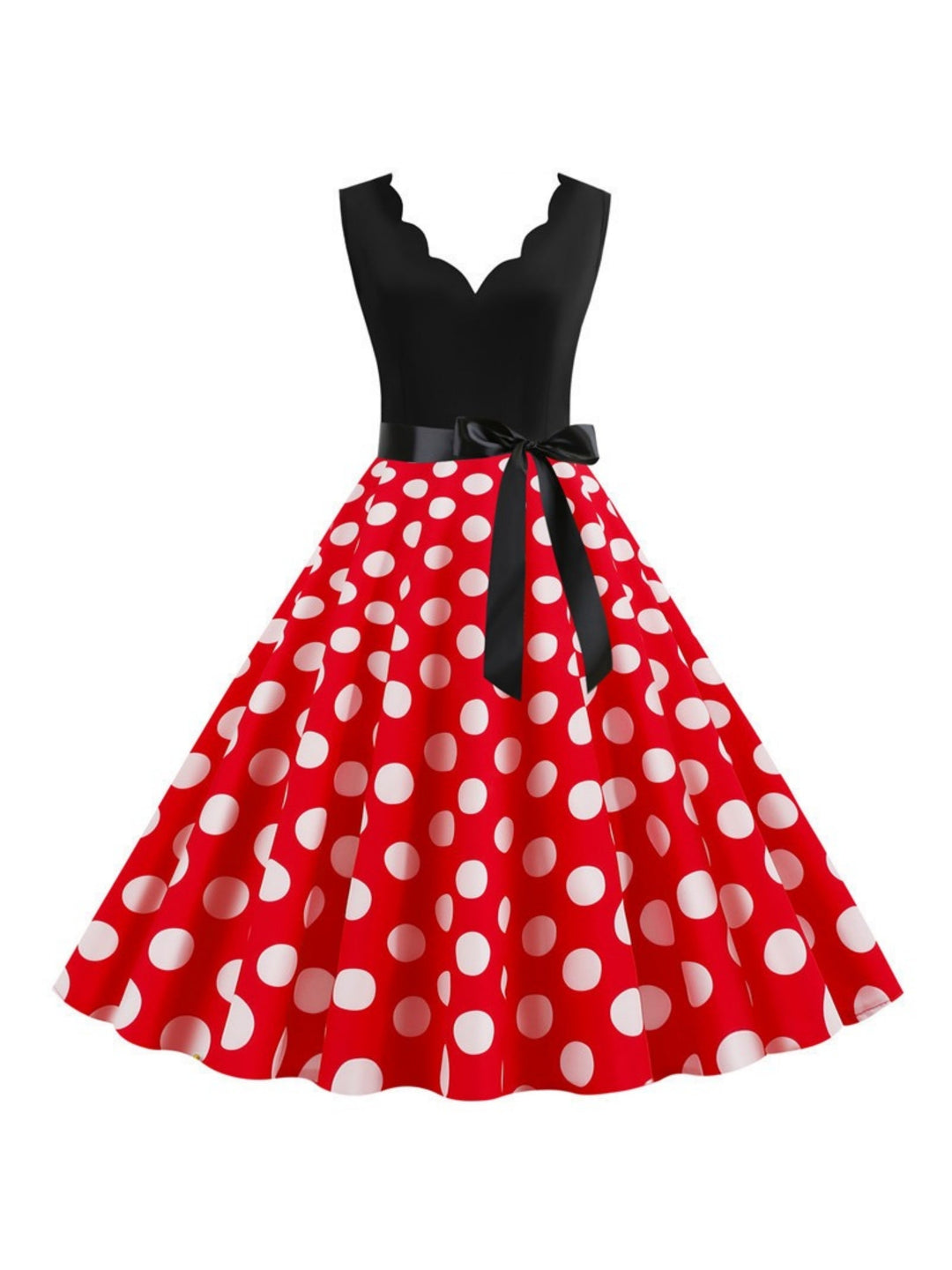 Robe Vintage Trapèze/Princesse à Col en V Sans Manches et Longueur Genou