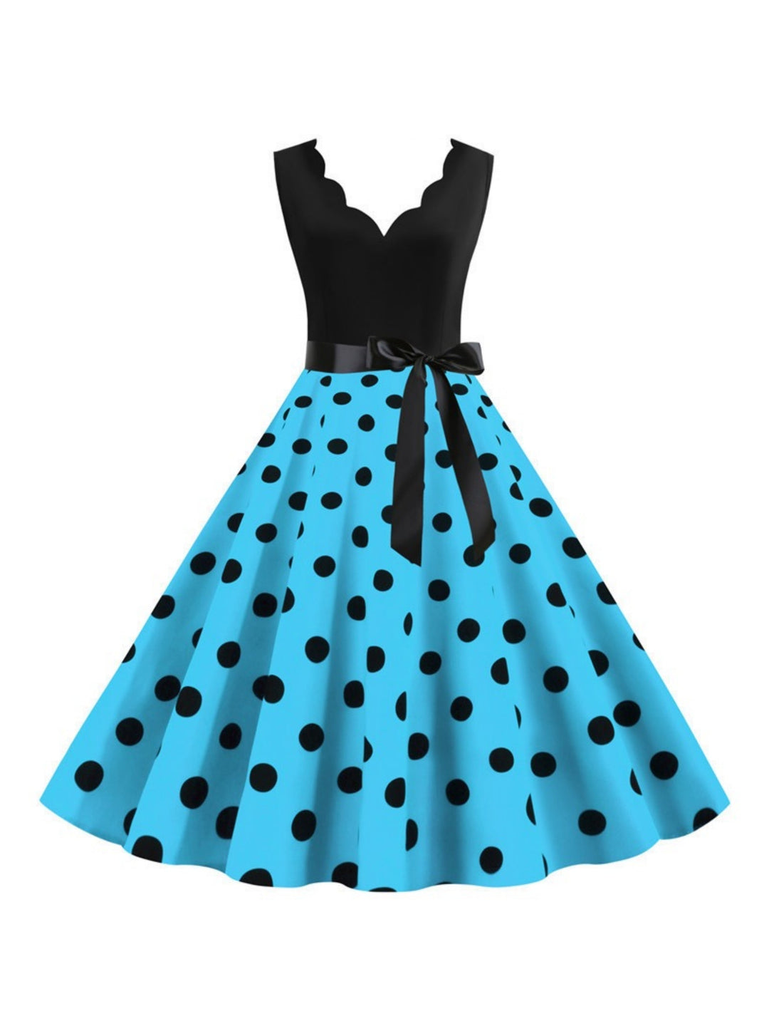 Robe Vintage Trapèze/Princesse à Col en V Sans Manches et Longueur Genou