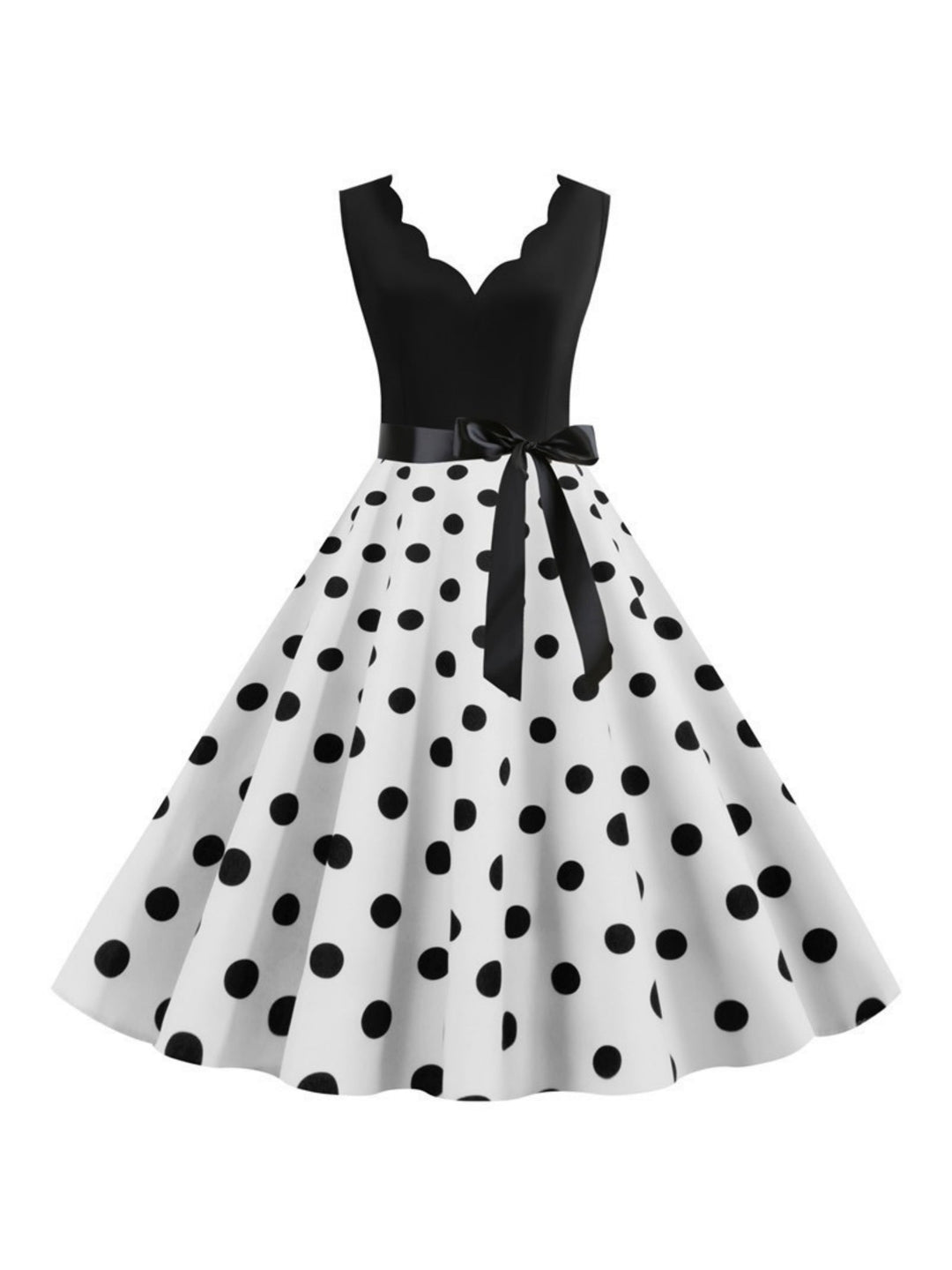 Robe Vintage Trapèze/Princesse à Col en V Sans Manches et Longueur Genou