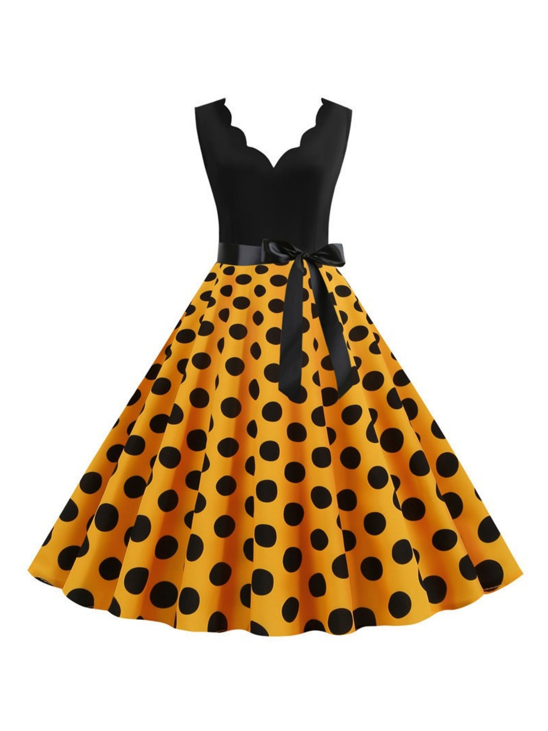 Robe Vintage Trapèze/Princesse à Col en V Sans Manches et Longueur Genou