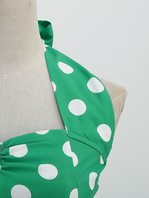 Robe Vintage Trapèze/Princesse Sans Manches à Col Licou et Longueur Thé avec Nœud