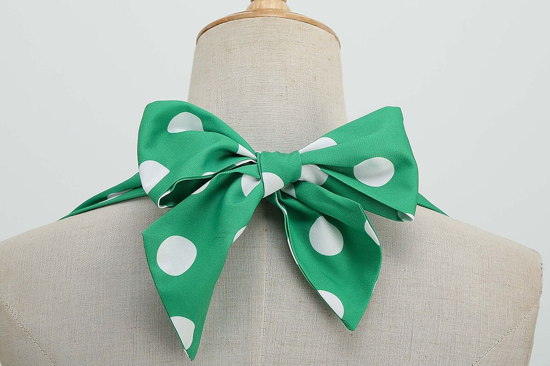 Robe Vintage Trapèze/Princesse Sans Manches à Col Licou et Longueur Thé avec Nœud