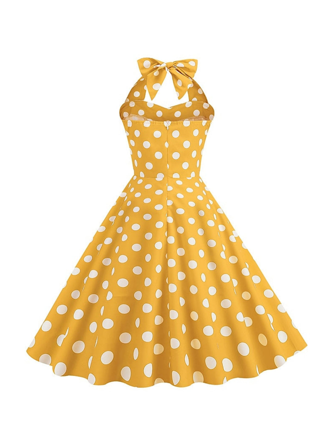 Robe Vintage Trapèze/Princesse Sans Manches à Col Licou et Longueur Thé avec Nœud