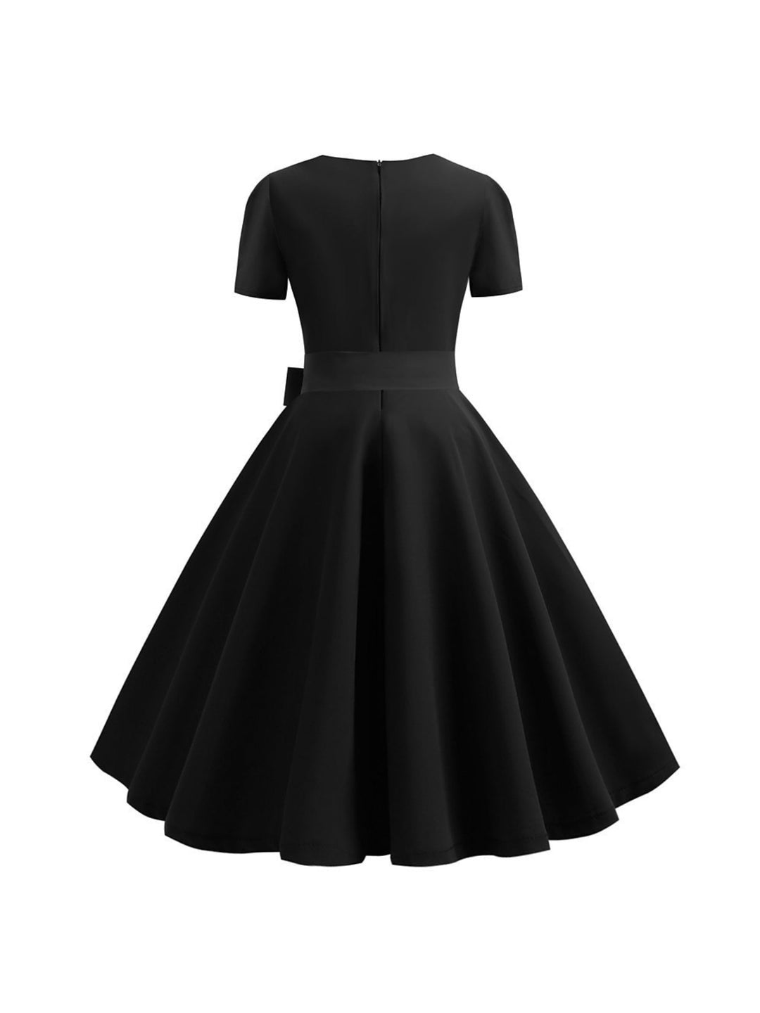 Robe Trapèze/Princesse à Manches Courtes et Col Rond, Longueur Thé, Vintage, avec Nœud