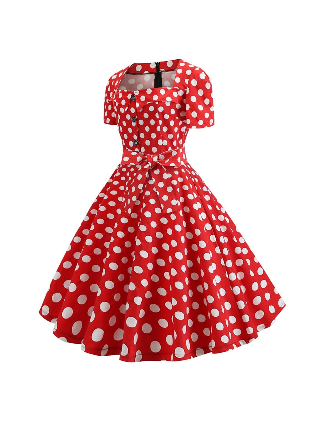 Robe Trapèze/Princesse à Manches Courtes et Col Rond, Longueur Thé, Vintage, avec Nœud