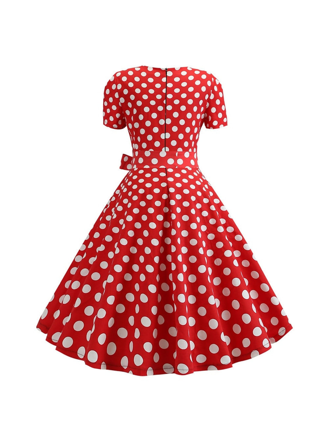 Robe Trapèze/Princesse à Manches Courtes et Col Rond, Longueur Thé, Vintage, avec Nœud