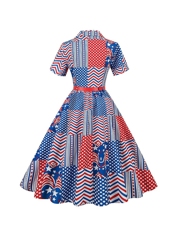 Robe Vintage Trapèze/Princesse à Manches Courtes et Longueur Thé