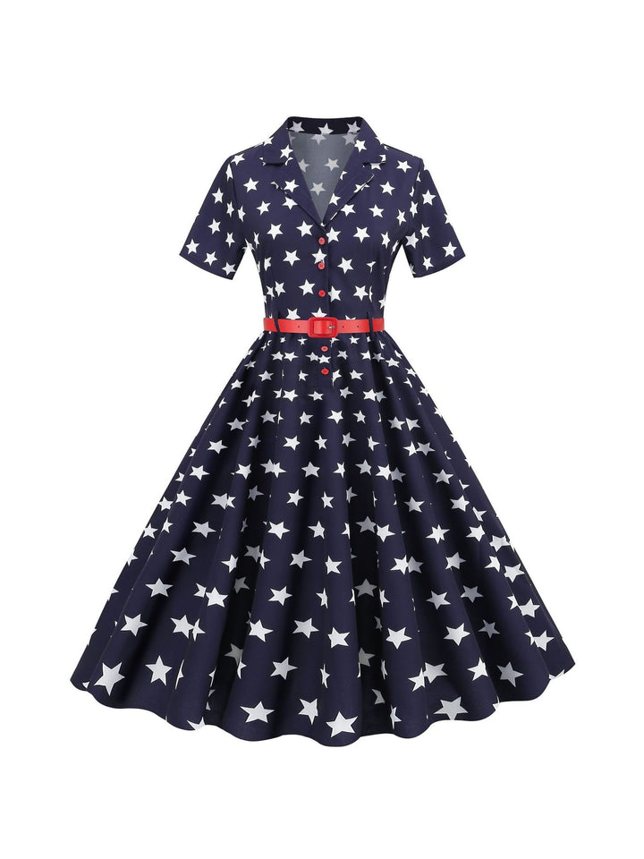 Robe Vintage Trapèze/Princesse à Manches Courtes et Longueur Thé