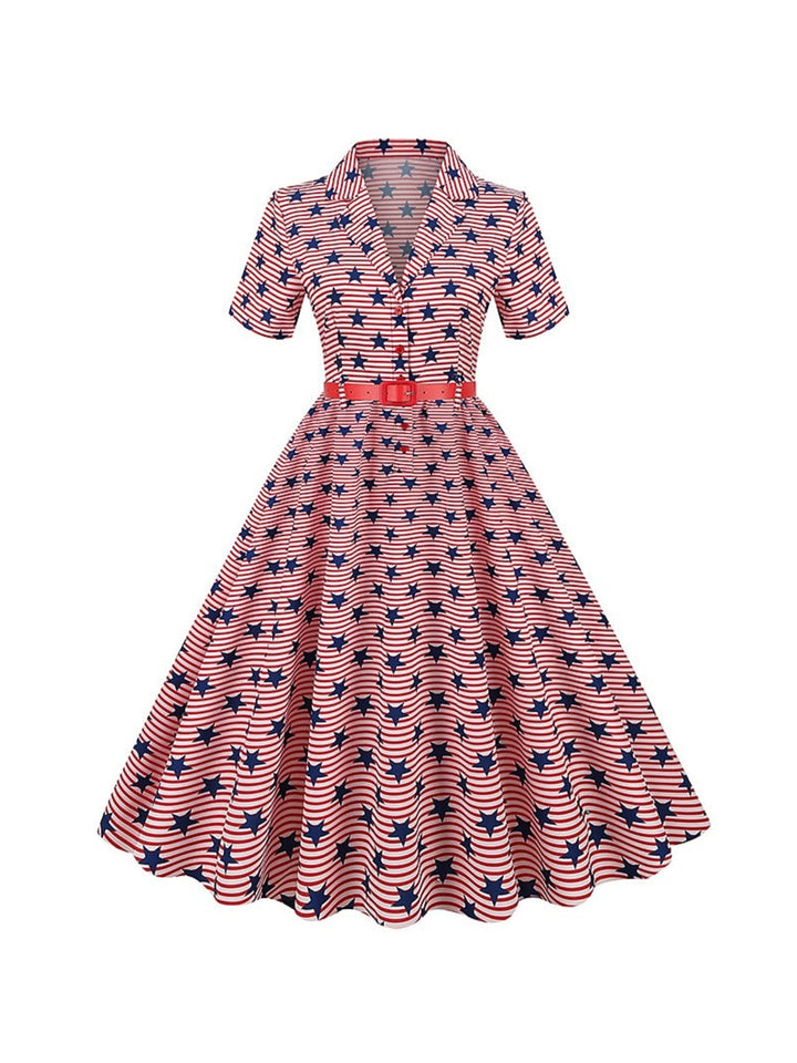 Robe Vintage Trapèze/Princesse à Manches Courtes et Longueur Thé