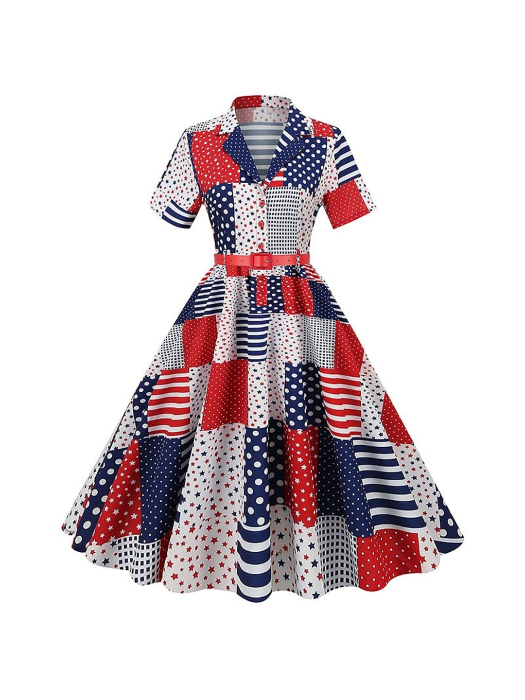 Robe Vintage Trapèze/Princesse à Manches Courtes et Longueur Thé