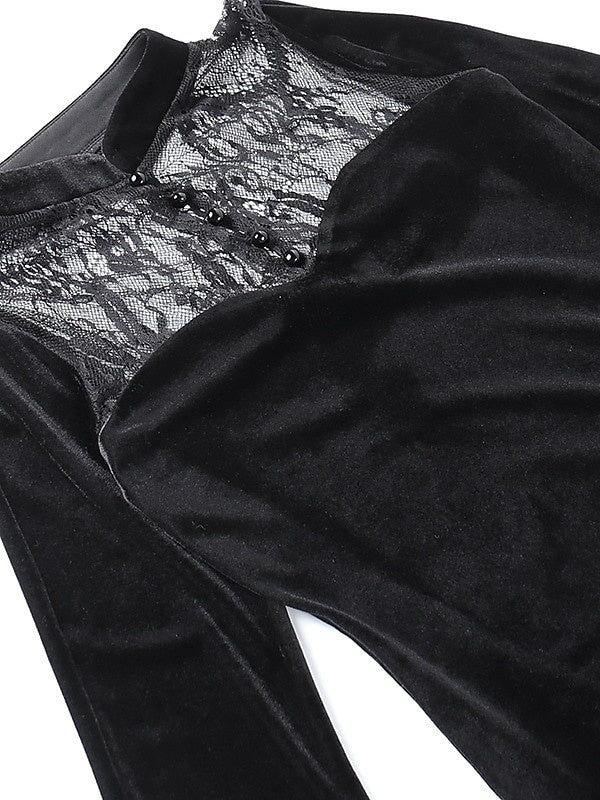 Robe Vintage Trapèze/Princesse à Manches Longues et Col Bijou, Longueur Au Sol, avec Fente Sur le Côté