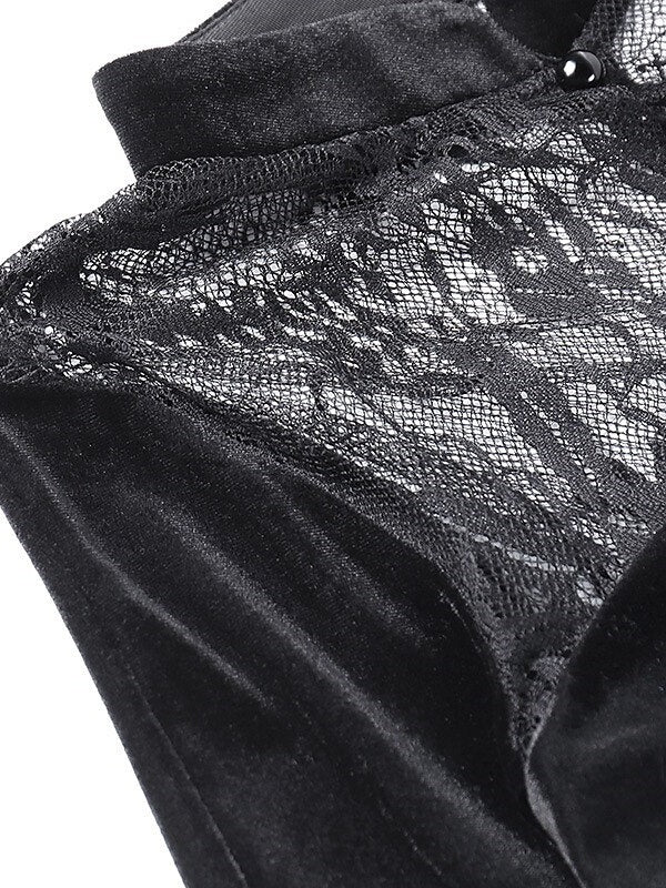 Robe Vintage Trapèze/Princesse à Manches Longues et Col Bijou, Longueur Au Sol, avec Fente Sur le Côté