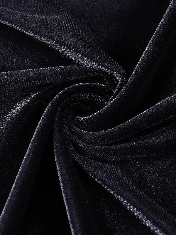 Robe Vintage Trapèze/Princesse à Manches Longues et Col Bijou, Longueur Au Sol, avec Fente Sur le Côté